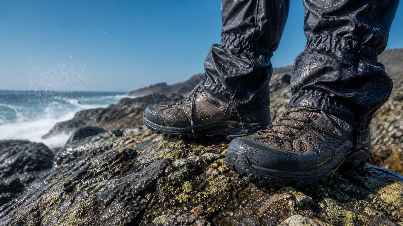 5 Best Maine Coast Hikes: Ocean Views Without the Crowds, hiker's boots on coastal rocks above waves