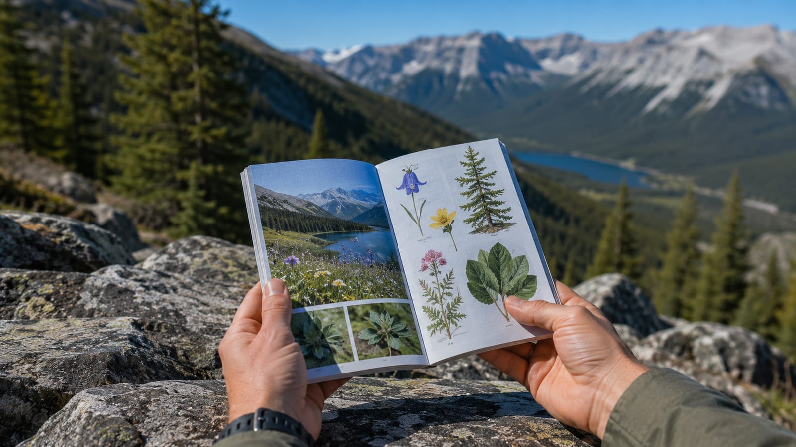 How to read trail reviews that actually matter field guide held open against mountain backdrop