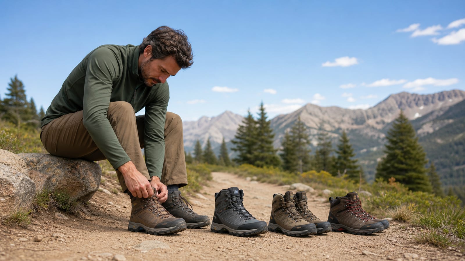 6 hiking boots built for wide feet that actually fit displayed on mountain trail
