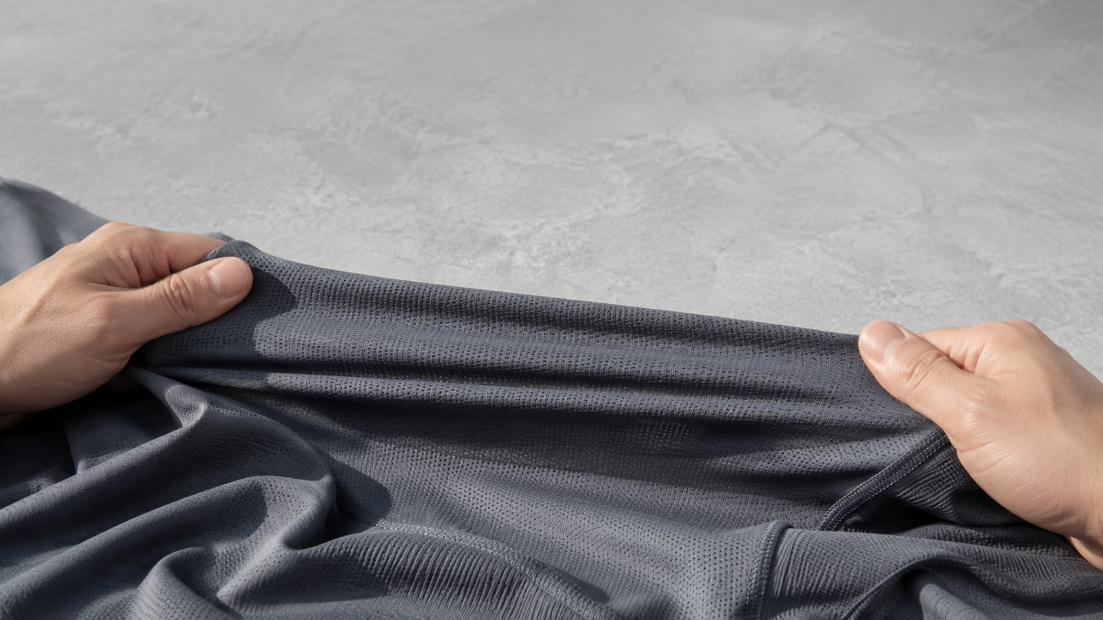 Synthetic base layer fabric close-up showing breathable weave texture
