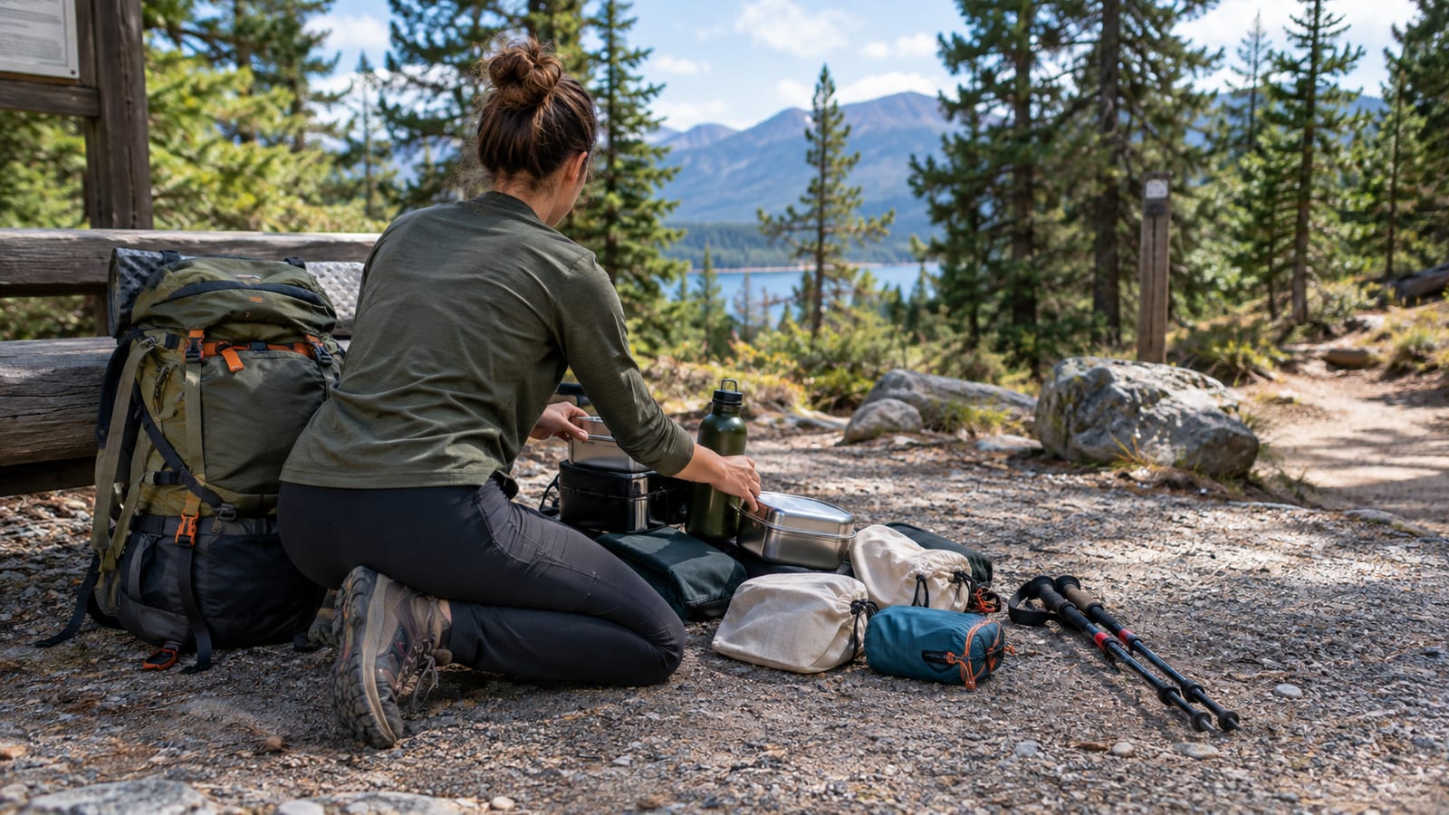 How to Reduce Plastic Use While Hiking: Sustainable Gear Tips with metal containers on trail