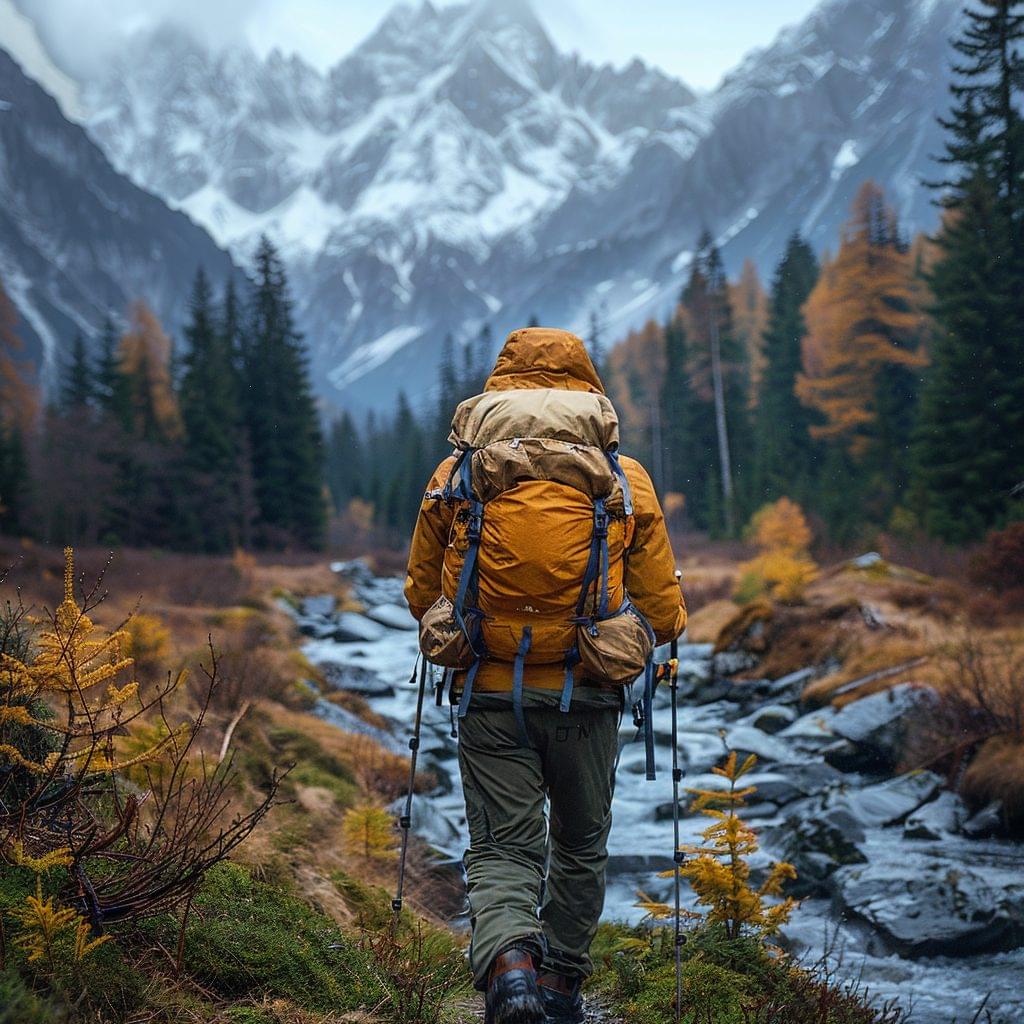 PrimaLoft jacket and carrying a down sleeping bag