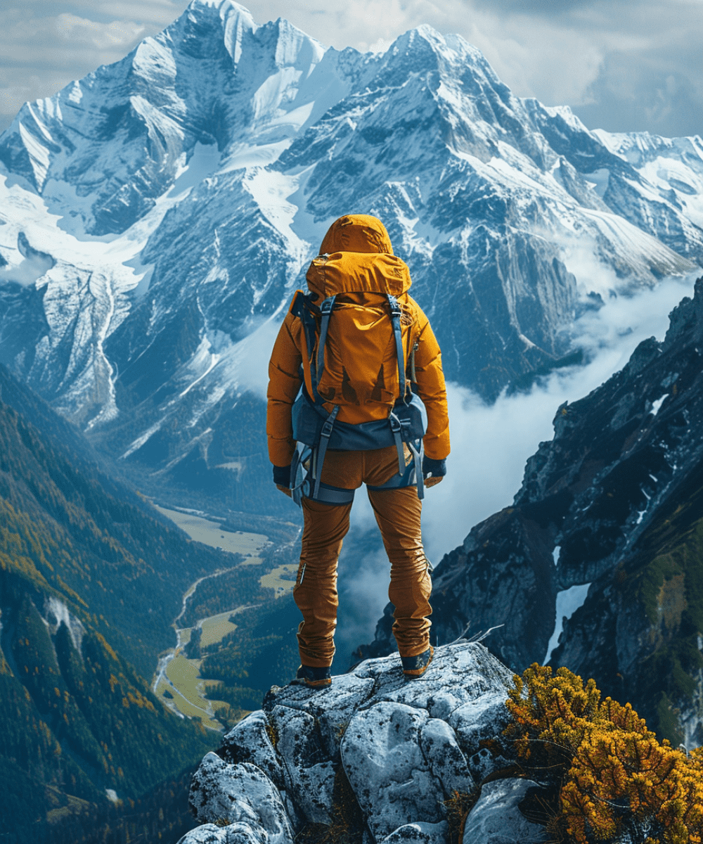 standing on a mountain peak standing on a mountain peak